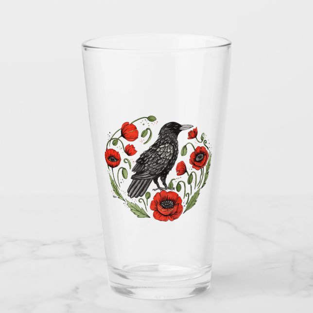 Crow and Poppies Beer Glass (Front)