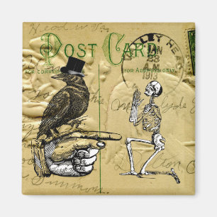 Crow and skeleton magnet
