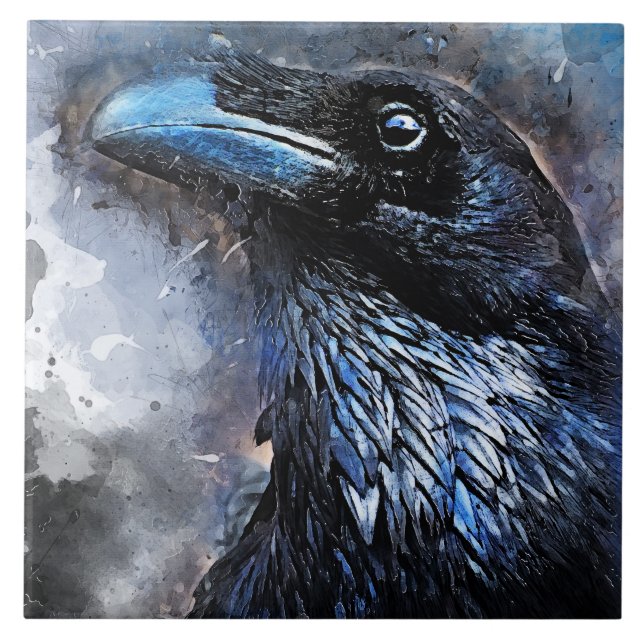 Crow art #crow #bird #animals ceramic tile (Front)