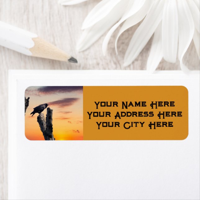 Crow at Sunrise Return Address Label (Insitu)