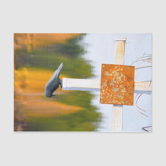 Crow Autumn Orange Decoupage Tissue Paper (Front)