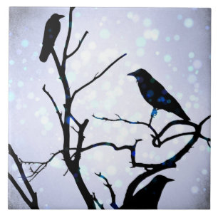 Crow Bird on Tree Bird 94 Ceramic Tile