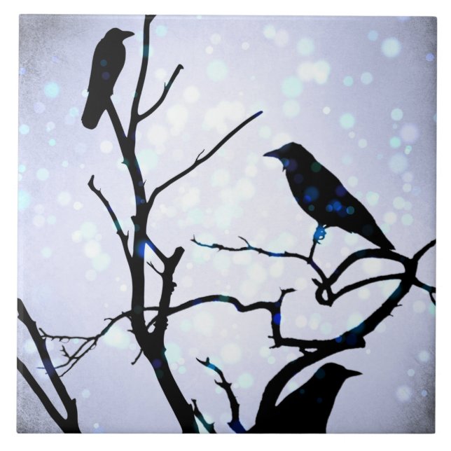 Crow Bird on Tree Bird 94 Ceramic Tile (Front)