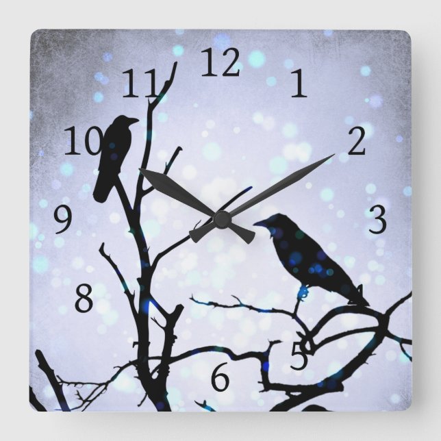 Crow Bird on Tree Bird 94 purple Square Wall Clock (Front)