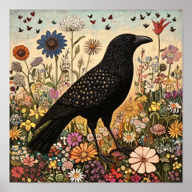 Crow Bird Whimsical Painting Poster (Front)