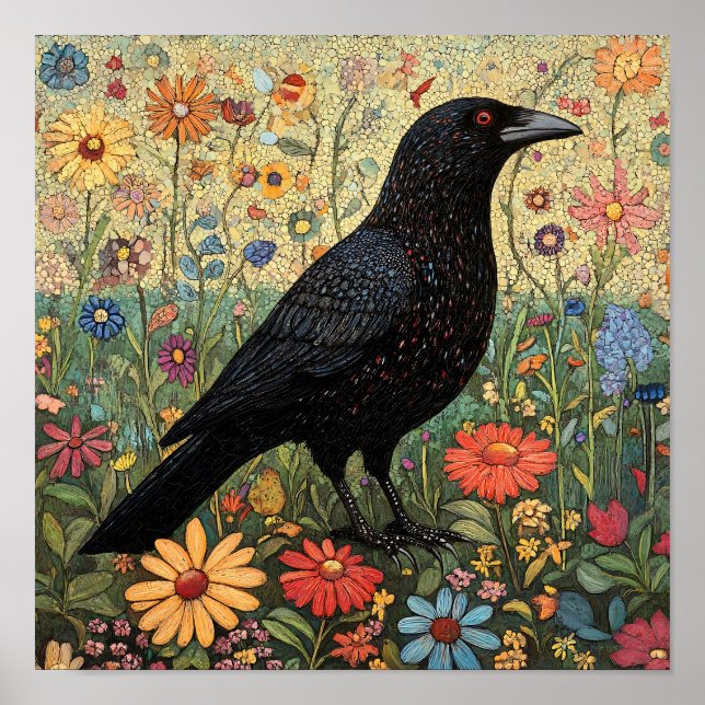 Crow Bird Whimsical Painting Poster (Front)