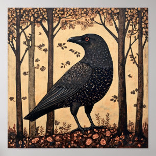 Crow Bird Whimsical Painting Poster