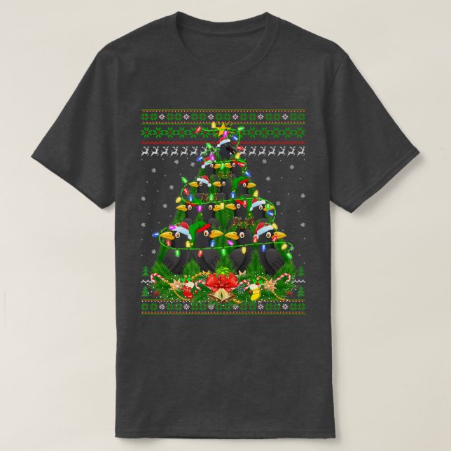 Crow Bird Xmas Lighting Tree Santa Crow Ugly Chris T-Shirt (Design Front)