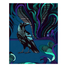 Crow Design Poster Wall Art Purple Blue