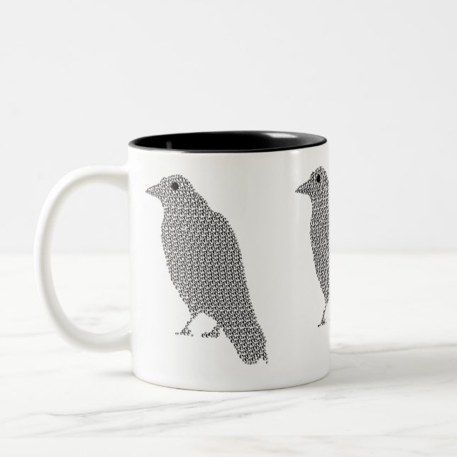 Crow drawing from letters Two-Tone coffee mug (Left)