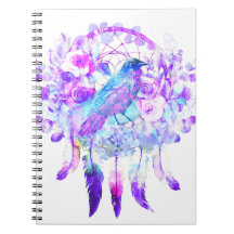Crow Dreamcatcher Blue Purple Floral