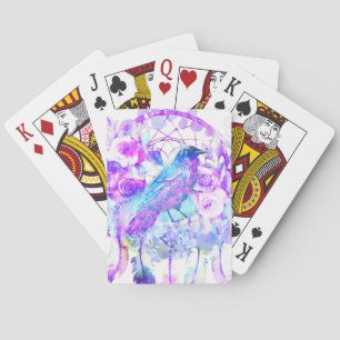 Crow Dreamcatcher Blue Purple Floral Playing Cards