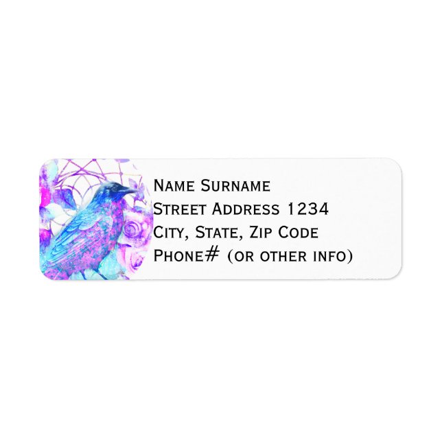 Crow Dreamcatcher Blue Purple Floral Return Address Label (Front)