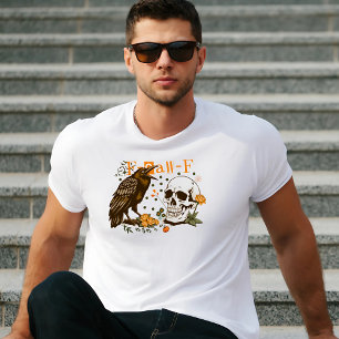  Crow F Caw F Black Bird Skull Floral Halloween T-Shirt
