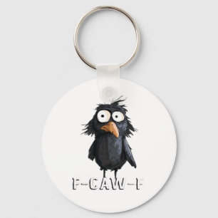 Crow, F-Caw-F Funny Bird F-Caw-F Cow Humour Meme Key Ring
