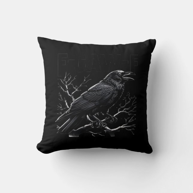 Crow, F-Caw-F Funny Bird Minimal Clean Cushion (Front)
