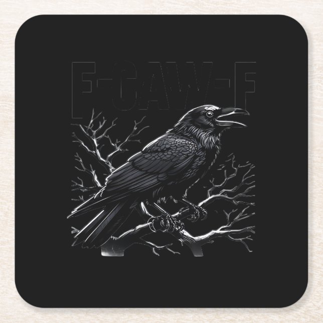 Crow, F-Caw-F Funny Bird Minimal Clean Square Paper Coaster (Front)