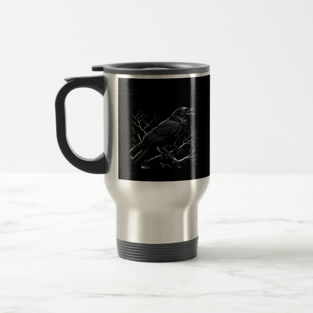 Crow, F-Caw-F Funny Bird Minimal Clean Travel Mug (Left)