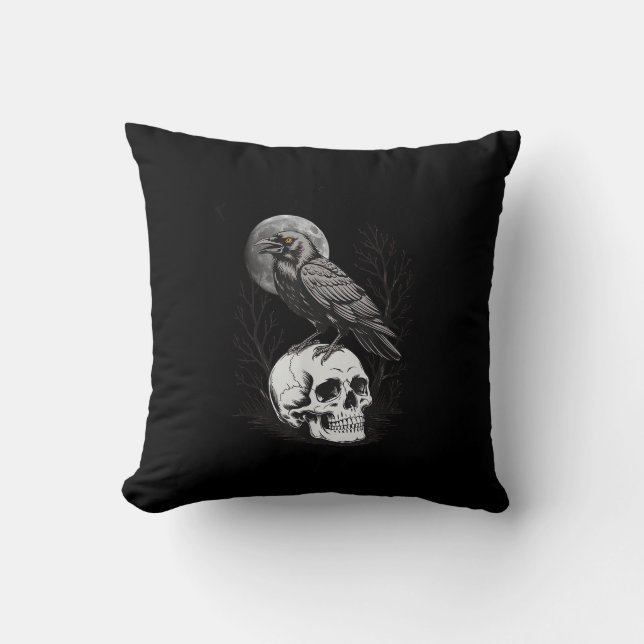 Crow, F-Caw-F Funny Bird Moon Gothic Adult Humor C Cushion (Front)