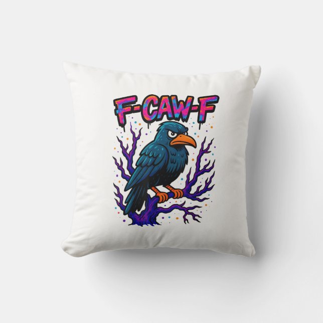 Crow, F-Caw-F Funny Bird Moon Gothic Adult Humor M Cushion (Front)