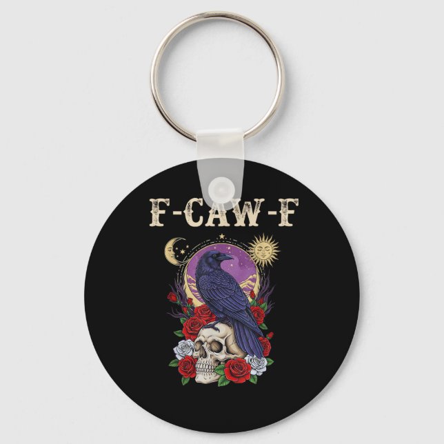 Crow F-Caw-F Funny Bird Moon Gothic Adult Humor Vi Key Ring (Front)