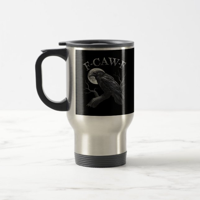 Crow F-Caw-F Funny Bird Moon Gothic Adult Humour C Travel Mug (Left)