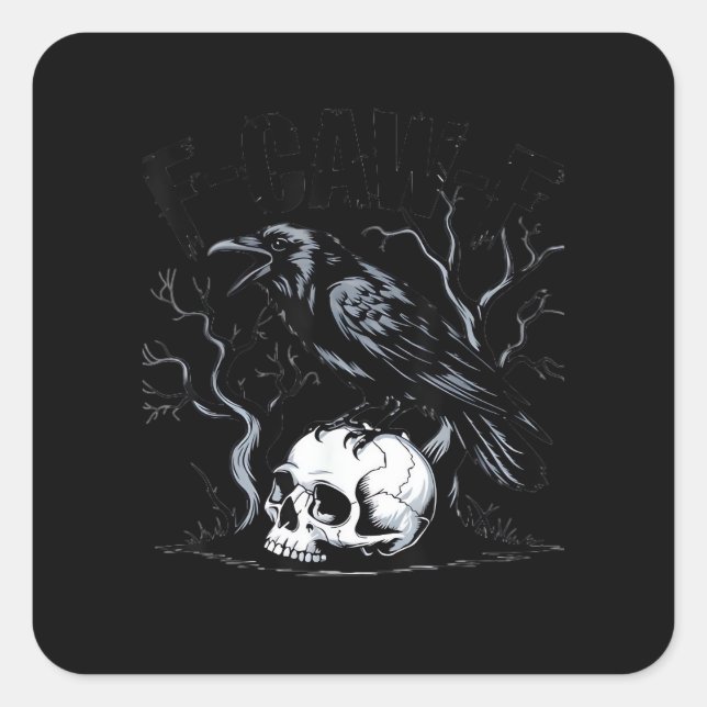 Crow, F-Caw-F Funny Bird Moon Gothic Adult Humour Square Sticker (Front)