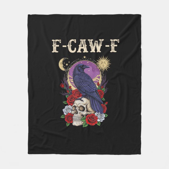 Crow F-Caw-F Funny Bird Moon Gothic Adult Humour V Fleece Blanket (Front)