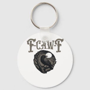 Crow, F-Caw-F Funny Bird Moon Gothic Retro Graphic Key Ring