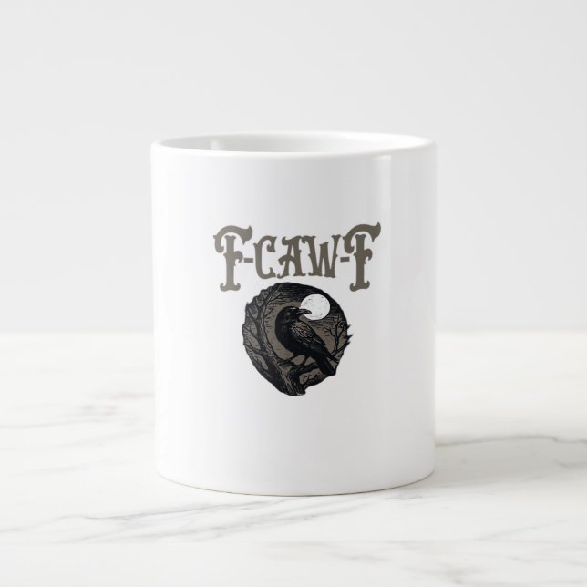 Crow, F-Caw-F Funny Bird Moon Gothic Retro Graphic Large Coffee Mug (Front)