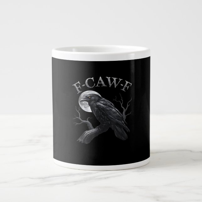 Crow F-Caw-F Funny Bird Moon Retro Classic Large Coffee Mug (Front)