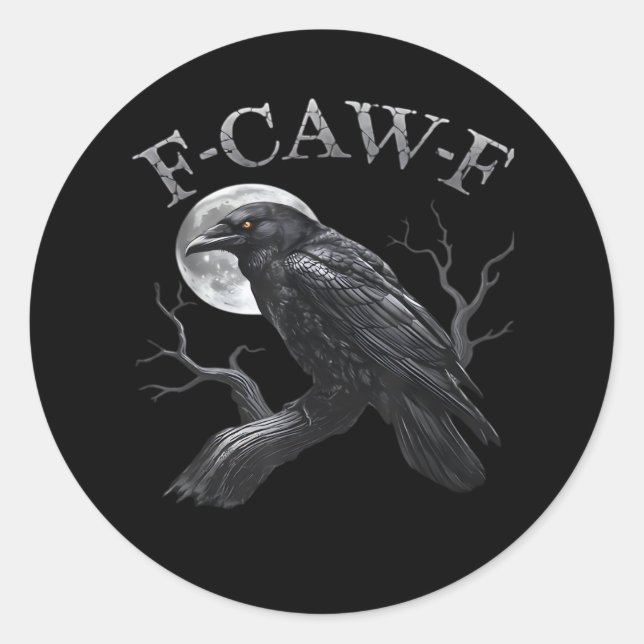 Crow F-Caw-F Funny Bird Moon Retro Classic Round Sticker (Front)