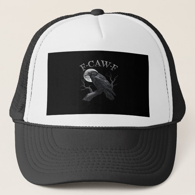 Crow F-Caw-F Funny Bird Moon Retro Classic Trucker Hat (Front)