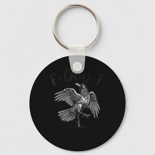 Crow, F-Caw-F Funny Bird Retro Graphic Key Ring (Front)