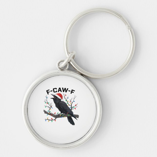 Crow F-Caw-F Funny Retro Christmas Lights Santa Ha Key Ring (Front)