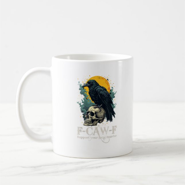 Crow F-Caw-F Funny Skull Moon Design Coffee Mug (Left)