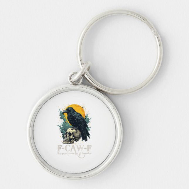 Crow F-Caw-F Funny Skull Moon Design Key Ring (Front)