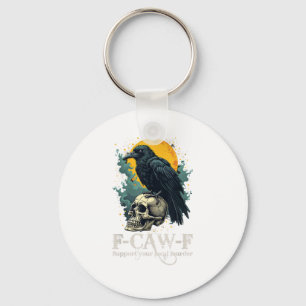 Crow F-Caw-F Funny Skull Moon Design Key Ring