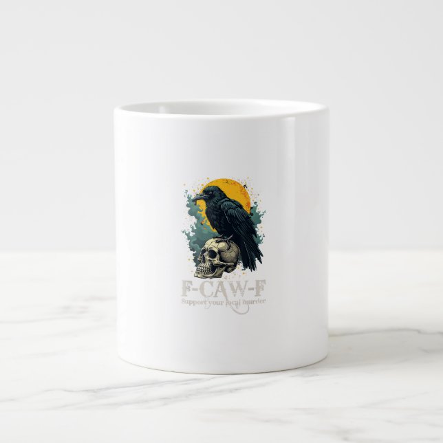 Crow F-Caw-F Funny Skull Moon Design Large Coffee Mug (Front)