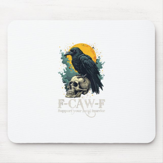 Crow F-Caw-F Funny Skull Moon Design Mouse Pad (Front)
