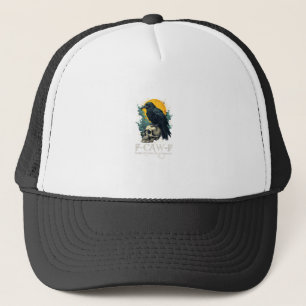 Crow F-Caw-F Funny Skull Moon Design Trucker Hat