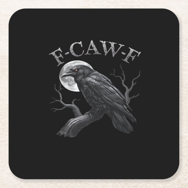 Crow Funny F-Caw-F Moon Square Paper Coaster (Front)