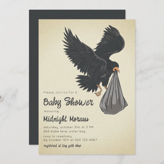 Crow Gothic Baby Shower Invitation (Front/Back)