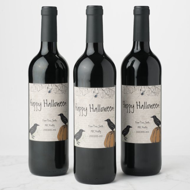 Crow Happy Halloween Wine Label (Bottles)