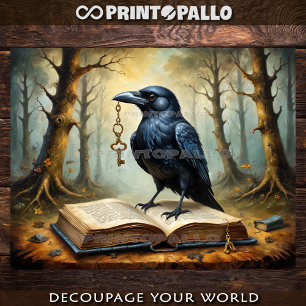 Crow has the key (to fantasy world!) - Decoupage Wrapping Paper Sheet