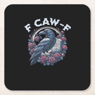 Crow Humorous F-Caw-F Graphic For Men Women Retro Square Paper Coaster