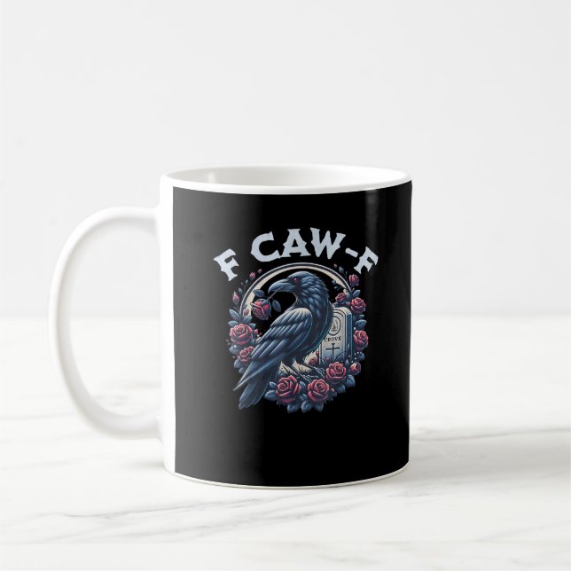 Crow Humourous F-Caw-F Graphic For Men Women Retro Coffee Mug (Left)