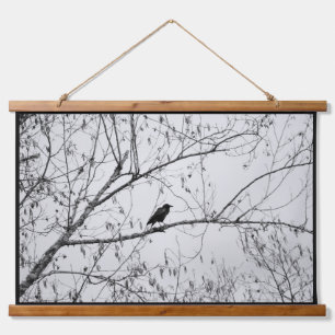 Crow in a Birch Tree Hanging Tapestry