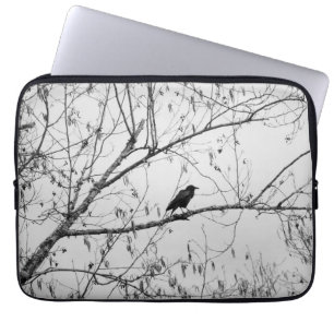 Crow in a Birch Tree Laptop Sleeve