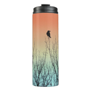 Crow in a Ombre Color Sky Thermal Tumbler